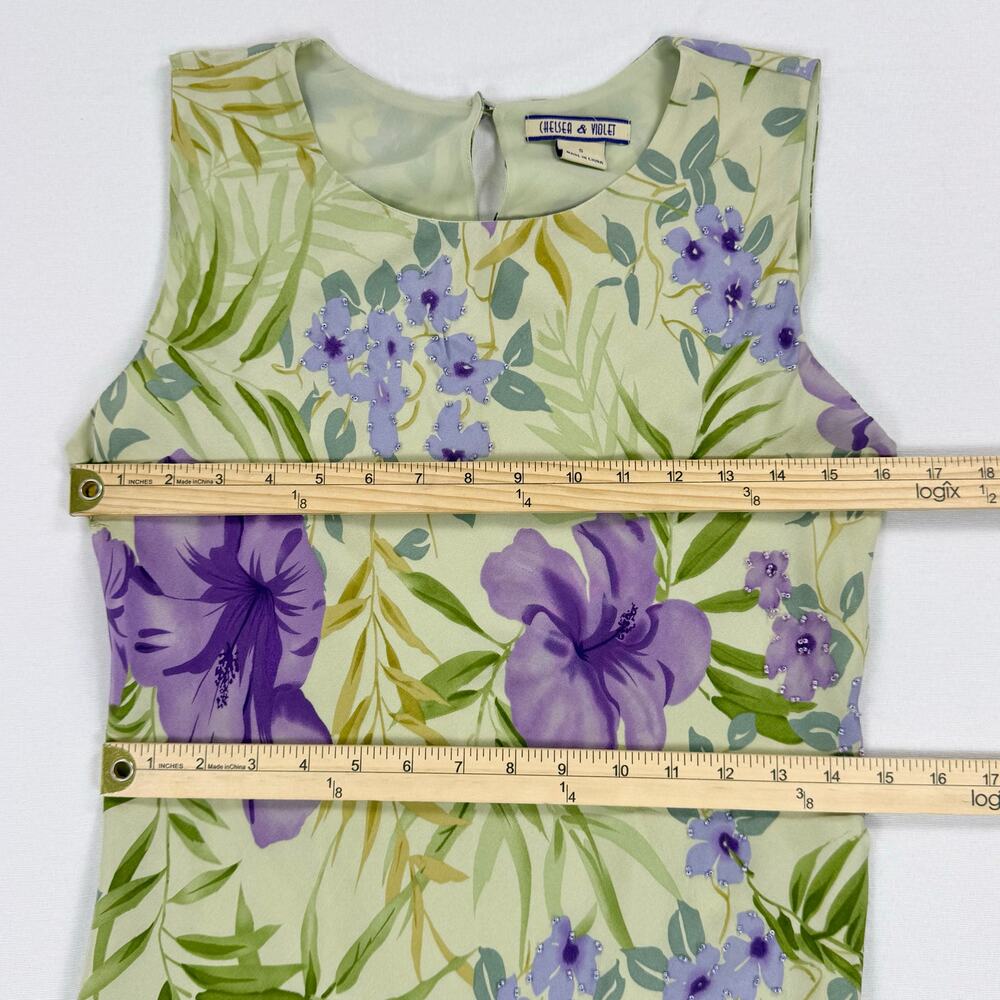 Vintage Chelsea & Violet Floral Beaded 100% Silk Slip Dress Women's Small - Picture 14 of 16